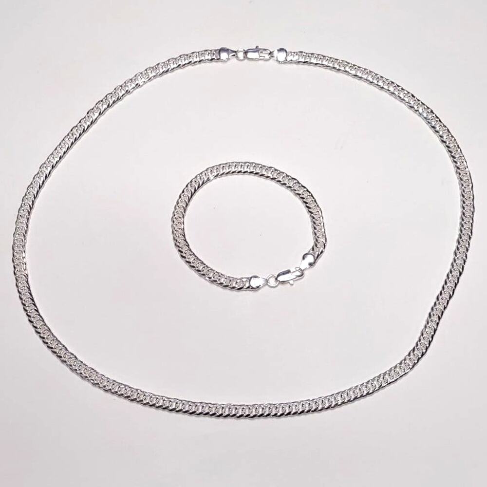 Genuine 925 Sterling Silver Necklace Bracelet Set Bundle Thick Chain Link  NEW!